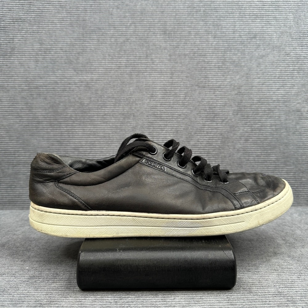 Prada Linea Rossa Mens Black Leather Low Top Sneakers 4E 2603 Y2K UK 9 US 10